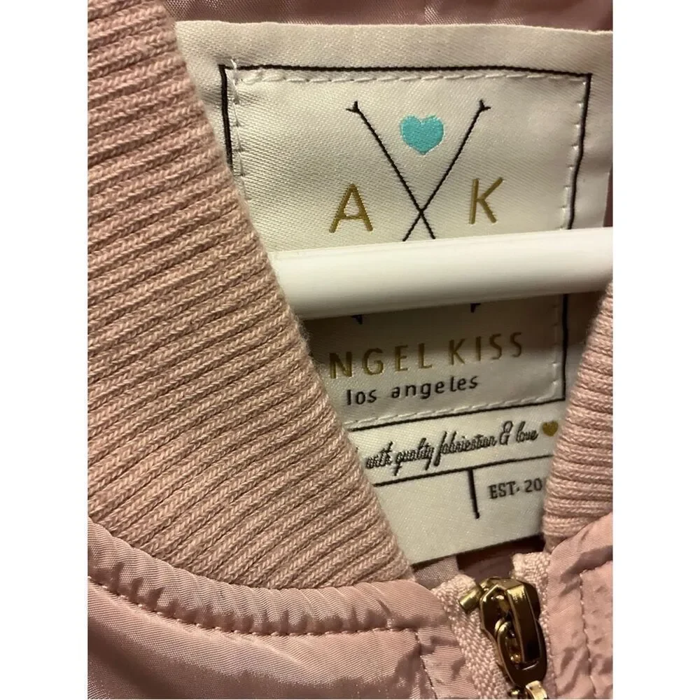 Angel Kiss Women's Light Pink Satin Bomber Jacket